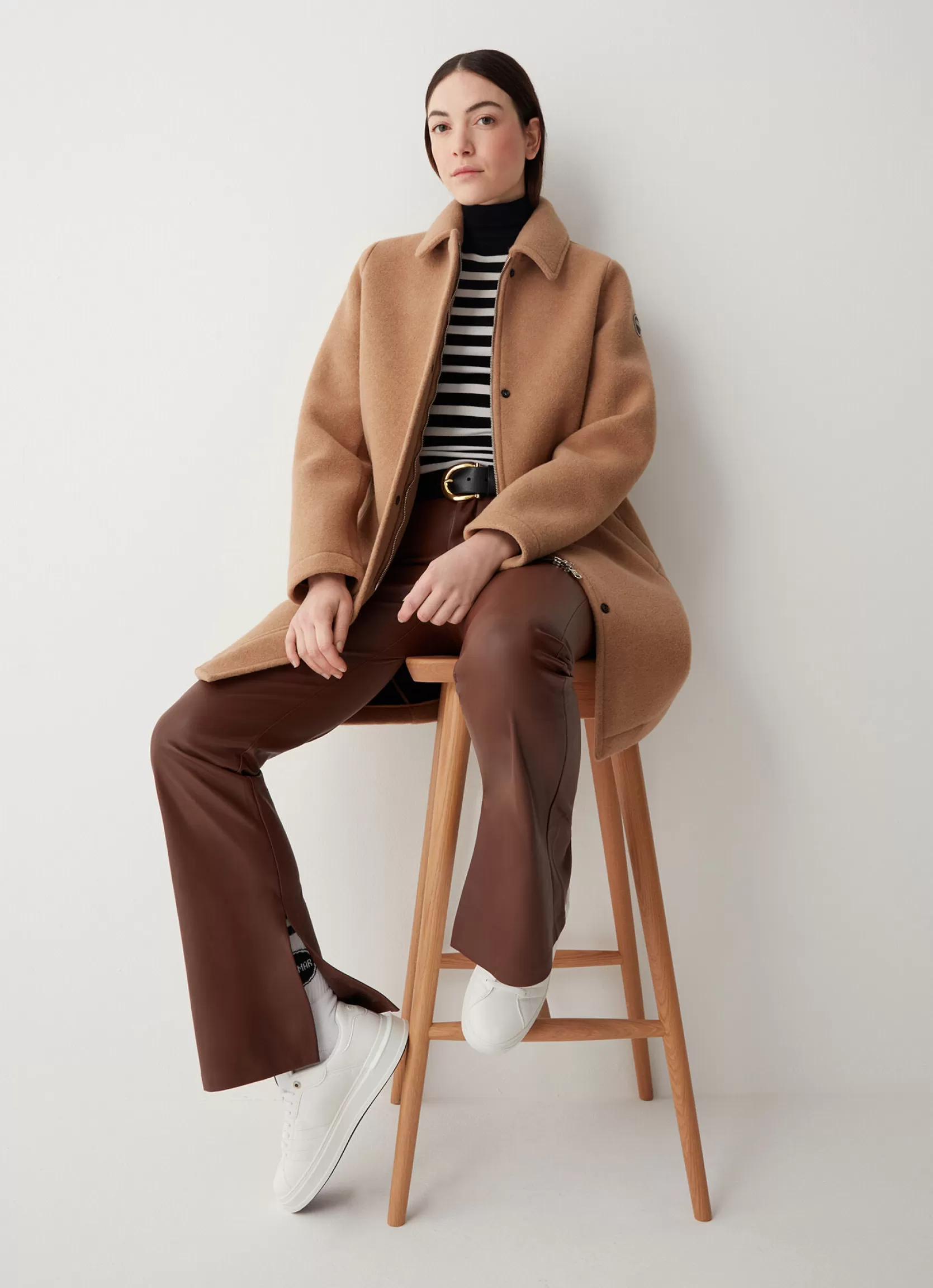 Colmar Coat with shirt collar in wool cloth. | woman Jackets and Coats