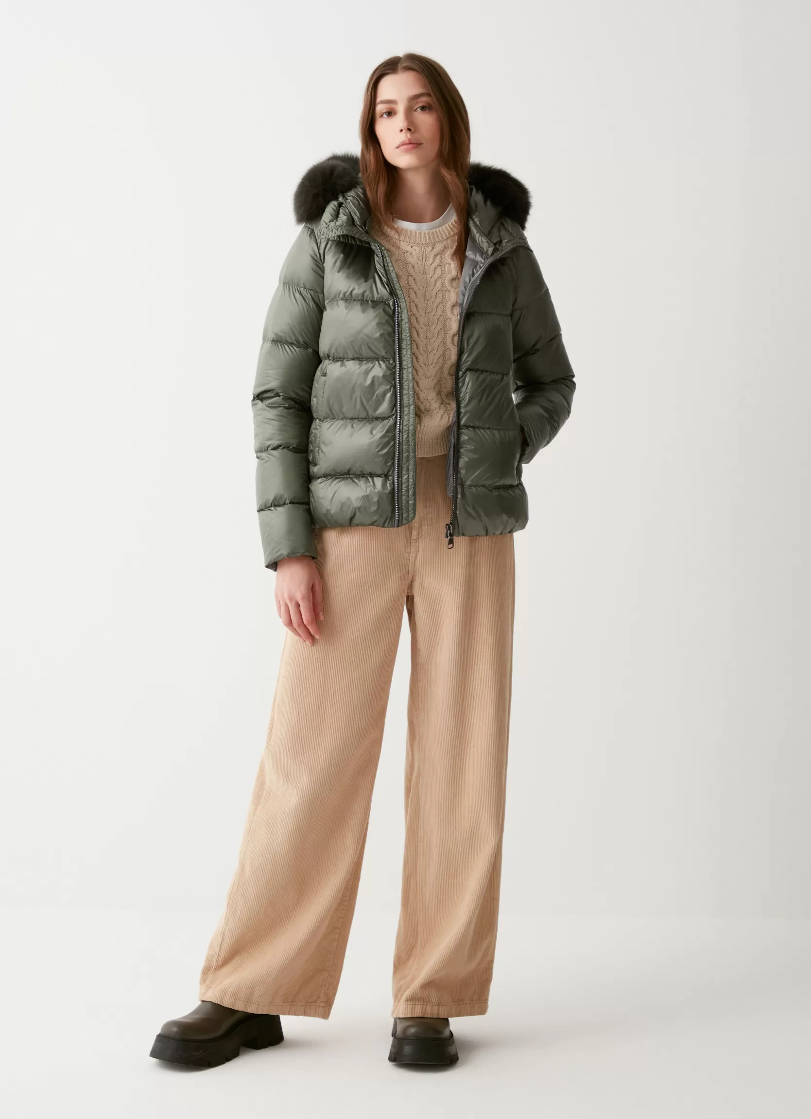 Colmar Iridescent down jacket with real fur hood | woman Winter Down Jackets