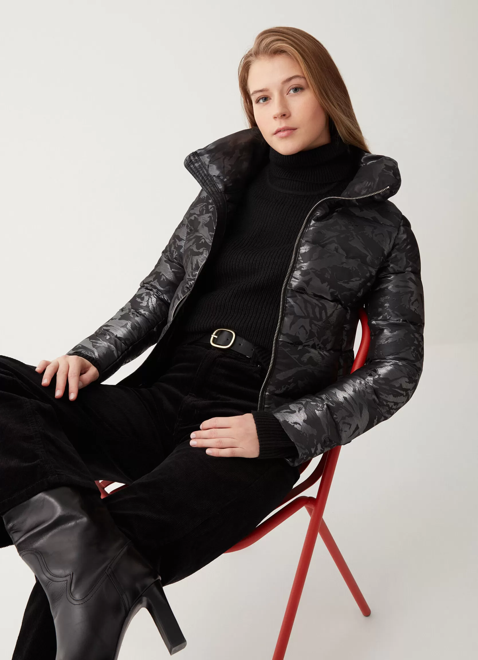 Colmar Jacquard fabric jacket with turtle neck | woman Winter Down Jackets