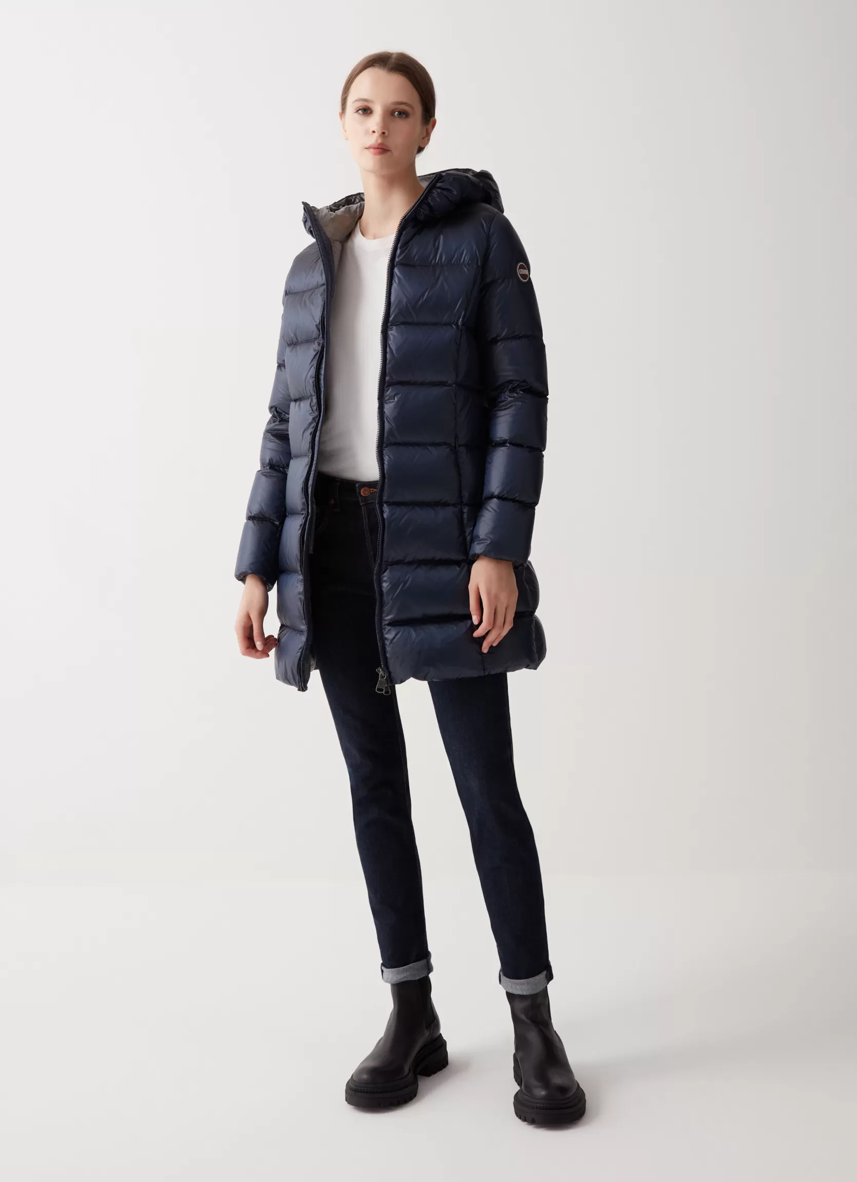Colmar Long iridescent down jacket with fixed hood | woman Winter Down Jackets