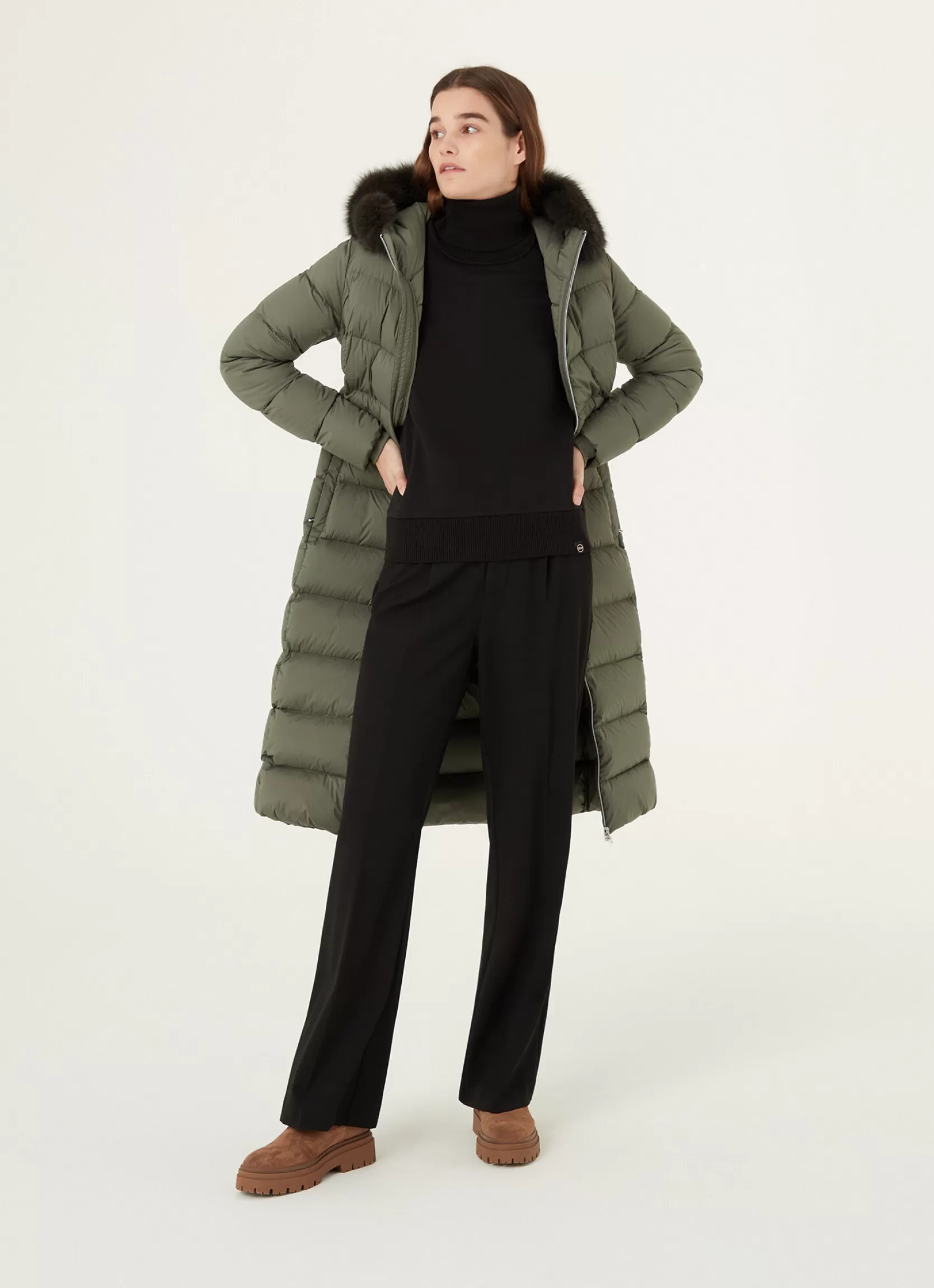 Colmar Long stretch down jacket with real fur | woman Outlet