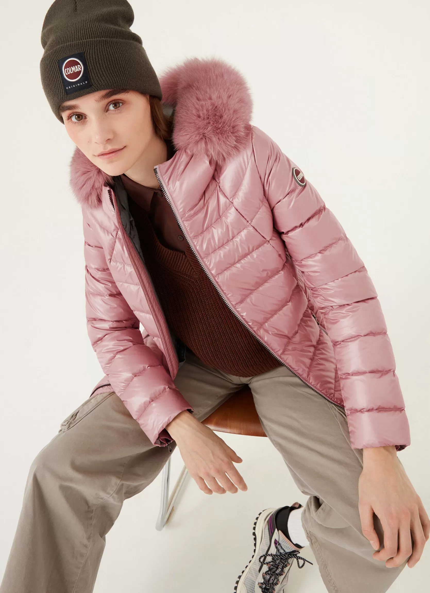 Colmar Medium-length iridescent down jacket in real fur | woman Outlet
